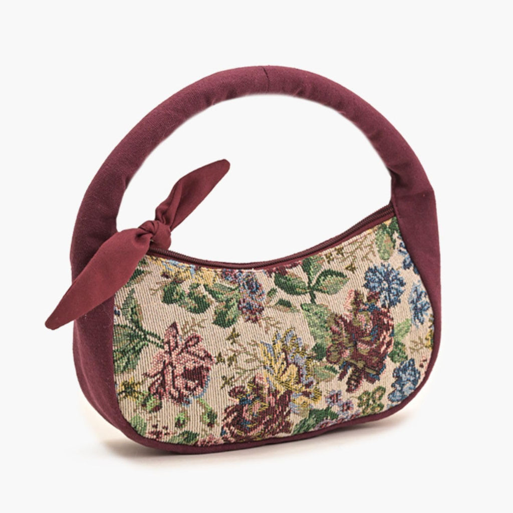 Boho Girl Indigo Blossom Tote Bag – Navy Blue Floral Handbag for Women with Embroidered Flowers, Padded Handle & Ribbon Detail – Chic Shoulder Bag for Travel, Brunch