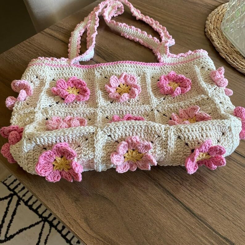 Lemura Crochet Beige Flower Shoulder Bag