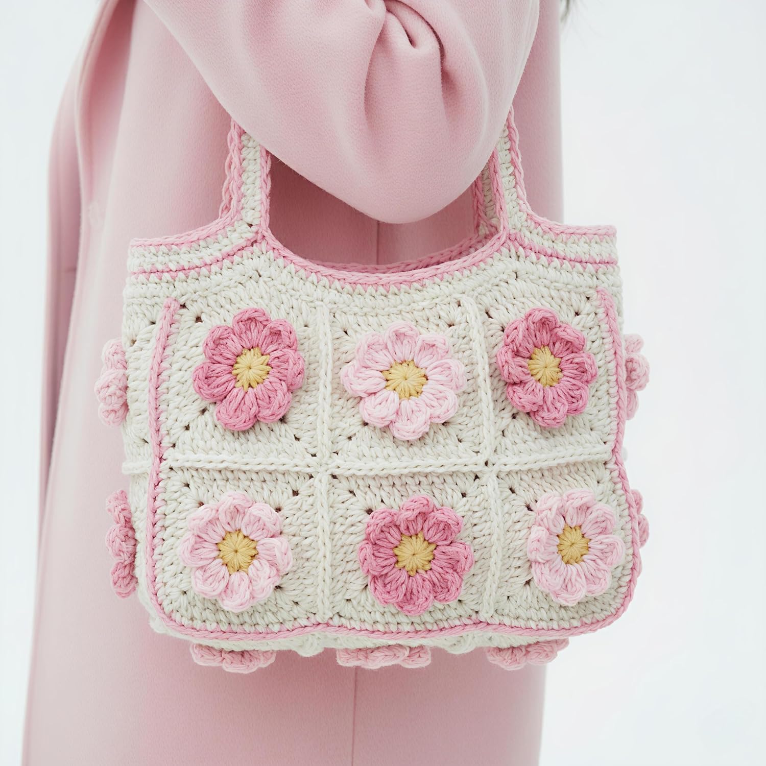 Lemura Crochet Beige Flower Shoulder Bag